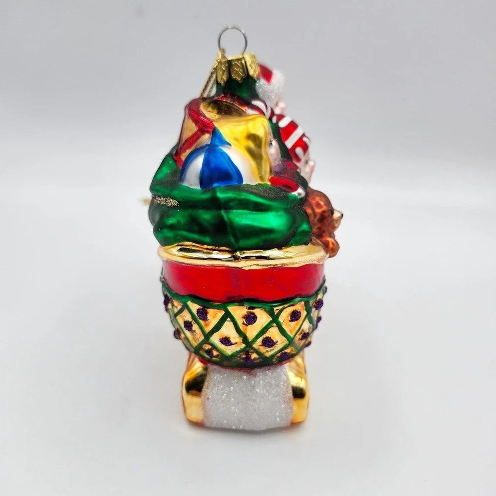 Santa in Sleigh Gift Blown Glass Ornament Polonaise Style Hand Painted Christmas